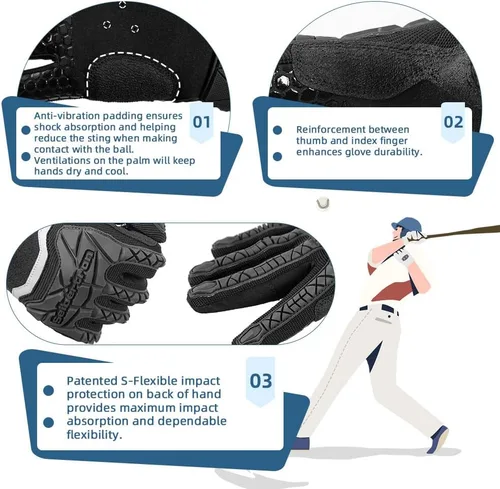 Miniatura 5 de Seibertron B-A-R PRO 2.0 - Guantes insignia de bateo para béisbol, sóftbol y Teeball, con super agarre, ajuste de dedo, múltiples tamaños 11 + 5