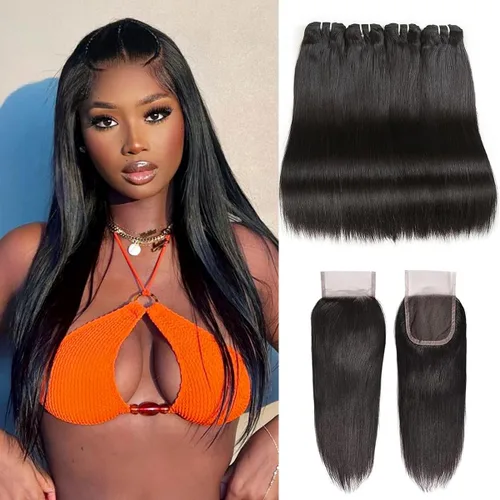 Miniatura 18 de Liang Dian Paquetes de cabello humano corto de 8 pulgadas color natural 4 paquetes 12A cabello virgen brasileño 100% cabello humano liso sin