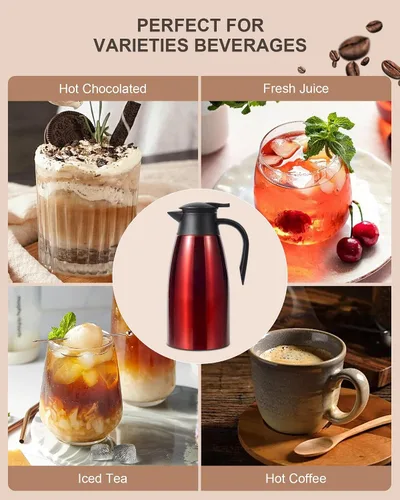 Miniatura 6 de Jarra térmica de café de 70 onzas para mantener el calor, 2 dispensadores de Airpot, olla térmica aislada al vacío de acero inoxidable para café
