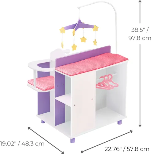 Miniatura 3 de Olivia's Little World Little Princess Baby Doll - Estación de cambio de muñecas de bebé de madera de dos lados con estantes de almacenamiento