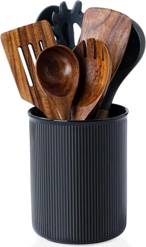 Miniatura 10 de LoeJan Soporte para Utensilios de 3 Compartimentos, Recipiente para Utensilios Extra Grande, Organizador de Utensilios de Cerámica Estable, Juego