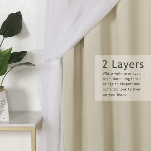 Miniatura 3 de BONZER Cortinas opacas con superposición transparente, mezcla y combina paneles de ventana de doble capa con aislamiento térmico para sala de estar