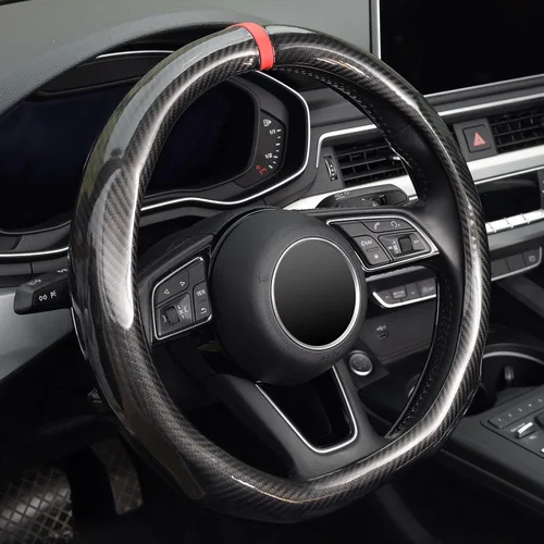 Miniatura 13 de ZHOL - Funda para volante de fibra de carbono, tamaño estándar universal de 37-38 cm, accesorios de moda y deporte para volante de coche para Negro