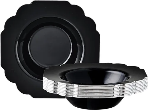 Miniatura 13 de SILVER SPOONS Platos desechables de diseño elegante para fiesta (10 piezas) Juego de cena desechable resistente de 10.75 pulgadas, platos de Blanco