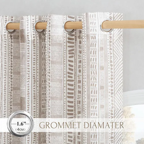 Miniatura 3 de NICETOWN Cortinas bohemias de lino transparente para sala de estar, cortinas semitransparentes de granja con patrón de rayas bohemias, cortinas Gris