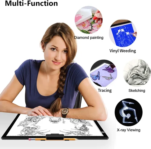 Miniatura 6 de Almohadilla de Luz A3, 6 Niveles y Regulable Sin Escalones Tablero de Luz para Pintura de Diamante, Caja de Luz Ultra-Delgada con Clip Magnético