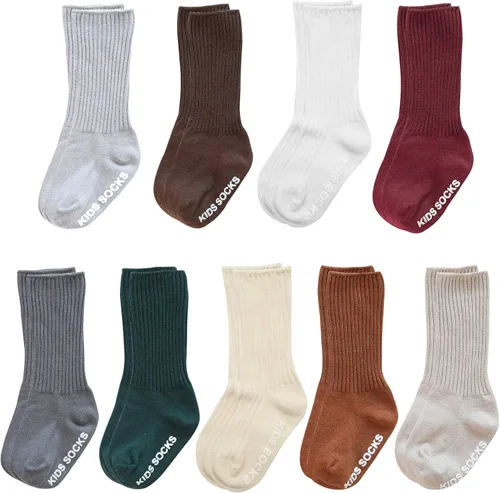 VWU Baby Crew Socks with Grips Unisex Toddler Infant Kids Cotton tube Socks 0-5 Years