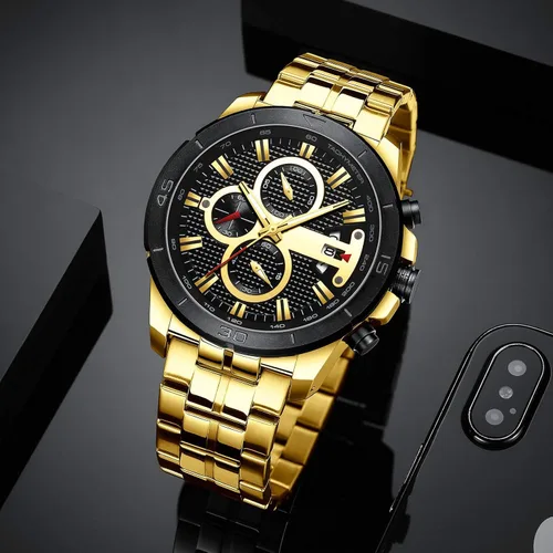 Miniatura 3 de FANMIS Relojes de lujo para hombre, reloj de pulsera analógico de cuarzo de acero inoxidable impermeable