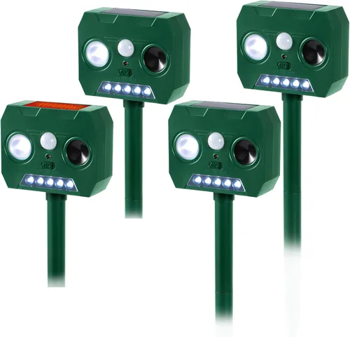 Repelente solar ultrasónico de animales al aire libre, paquete de 4 dispositivos repelentes de gatos, ardillas, mapaches, pájaros, perros, ciervos