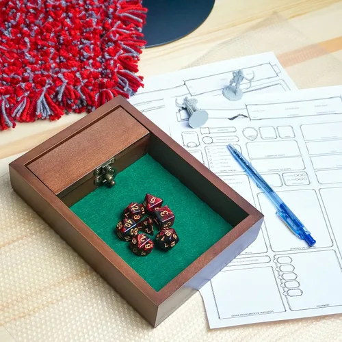 Miniatura 5 de Bandeja rodante de madera para dados D&D con bóveda de almacenamiento de dados Pestillo de metal asegura la tapa para viajes Regalo perfecto