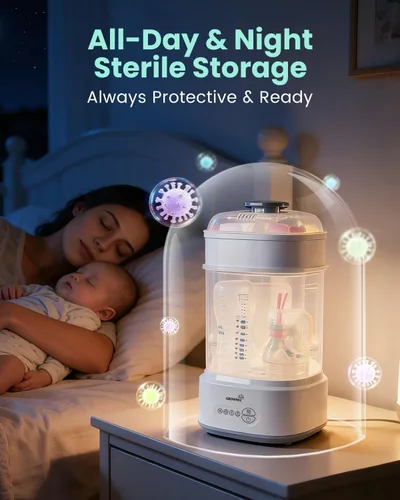Miniatura 5 de GROWNSY Esterilizador y secadora de biberones, esterilizador eléctrico compacto para biberones (Esterilizador de Biberones), desinfectante de Gris