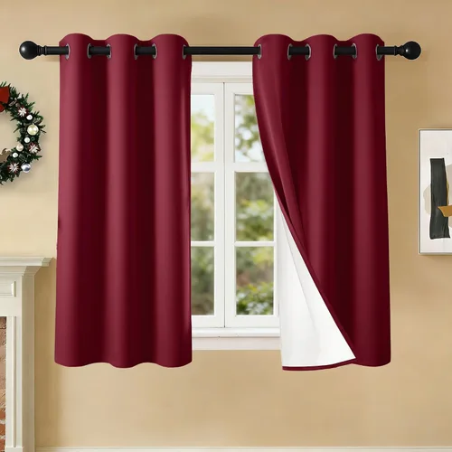 Miniatura 90 de 2 paneles de cortinas 100% opacas, cortinas ligeras con aislamiento térmico con ojales para dormitorio, sala de estar, tratamiento de ventana