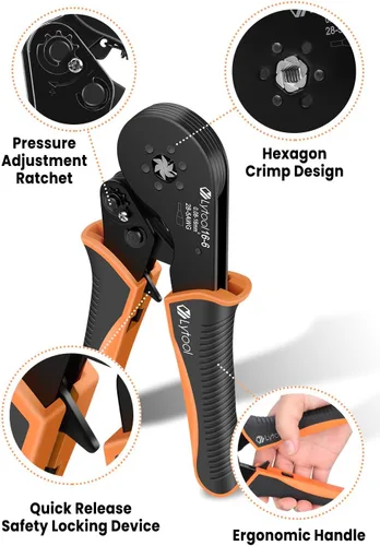 Miniatura 2 de Lytool Kit de Herramienta de Engarzado de Férulas, Engarzadora de Trinquete Hexagonal para 28-5 AWG, Férulas de Cable Aisladas, Engarzadora