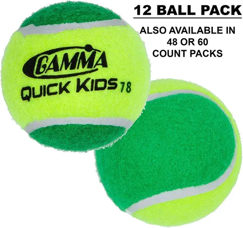 Miniatura 7 de Gamma Quick Kids - Juego o kit de raqueta de tenis junior de 25 pulgadas con un cubo de 48 pelotas de transición de fieltro verde brillante/verde