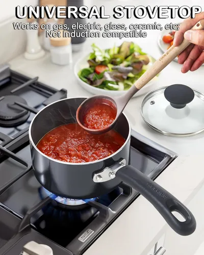 Miniatura 3 de Cook N Home - Cacerola antiadherente con tapa de vidrio de 2 cuartos de galón, olla multiusos para la cocina, sartén, color negro, de aluminio
