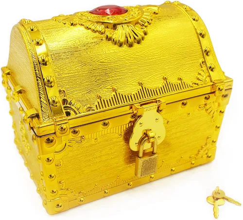 Miniatura 8 de Cofre del tesoro para niños, cofre de pirata de juguete de plástico decorativo, caja de almacenamiento de colección de tesoros del profesor