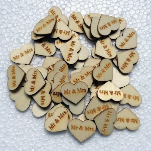 Miniatura 7 de 100 piezas de madera grabadas en madera con confeti de corazón para decoración rústica de mesa de boda, decoración dispersa para despedida