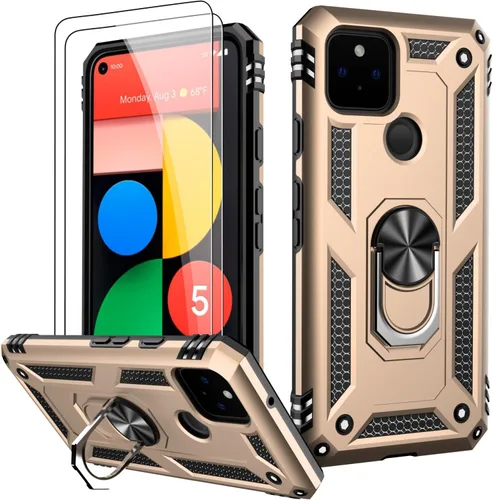 Miniatura 94 de LUMARKE Funda para Google Pixel 5 con protector de pantalla, pasa 16 pies, probada en caídas, grado militar, con soporte de anillo magnético, Rojo
