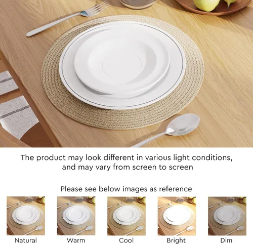 Miniatura 6 de Encasa XO Juego de 6 manteles individuales de comedor, manteles individuales de algodón, 13 pulgadas de diámetro, color beige, cargadores hechos a