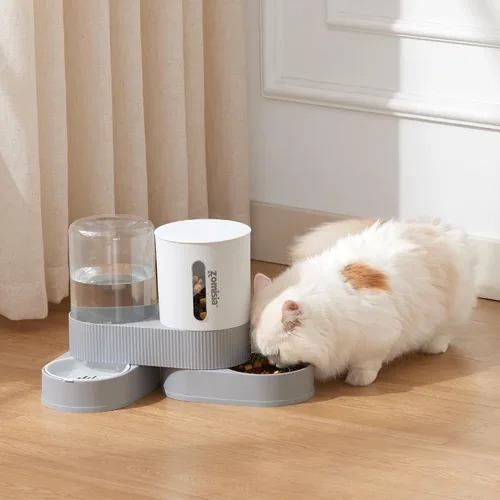 Miniatura 7 de ZOMISIA - Comedero y dispensador de agua para gatos con gravedad - Alimentador y dispensador de agua para gatos 2 en 1 con cuenco de acero