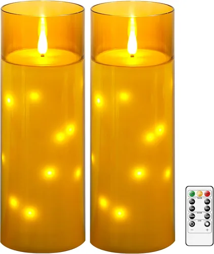 kakoya Velas LED grandes sin llama de 11" x 4" pulgadas para exteriores, impermeables, con control remoto y temporizador, velas de pilar acrílicas