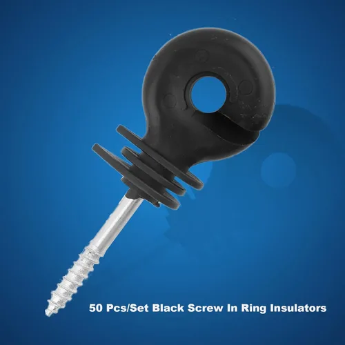 Miniatura 6 de 50 unidades/juego de aisladores eléctricos de cerca, aisladores de anillo de rosca negro, accesorios de sistema de rejilla de cercas eléctricas