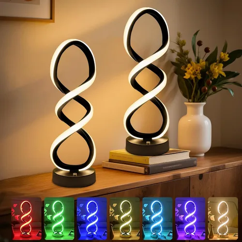 Miniatura 13 de Lámpara de mesa LED en espiral RGB, lámpara de noche creativa regulable, luz moderna que cambia de color para dormitorio, sala