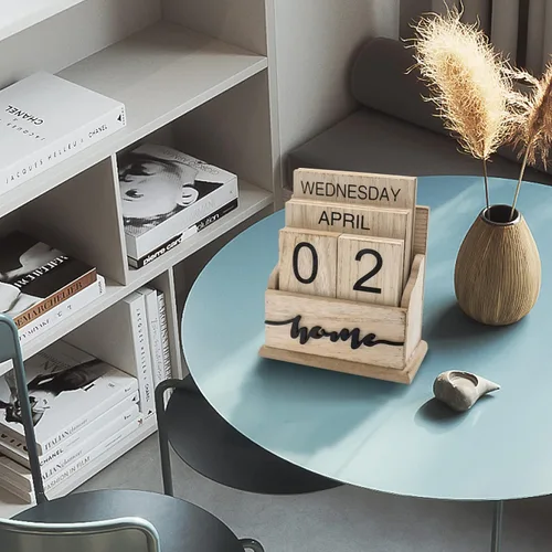 Miniatura 2 de Notakia Calendario perpetuo, bloques de calendario de madera, calendario de bloque de madera vintage para oficina en casa, accesorios de escritorio