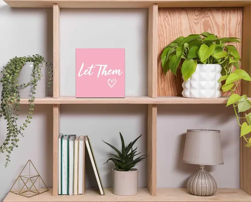 Miniatura 4 de Letrero de caja de madera Let Them de 5 x 5 pulgadas, letrero de escritorio estilo granja Boss Lady decoración de cubículo de oficina, accesorios