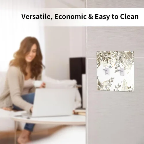 Miniatura 6 de Cubierta decorativa para interruptor de luz de eucalipto tostado, placa de pared de doble palanca, acuarela, hojas marrones, planta con cubierta