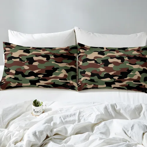 Miniatura 5 de Sábanas de camuflaje para niños, sábanas bajeras de camuflaje verde militar, juego de ropa de cama de camuflaje militar para niños, adolescentes