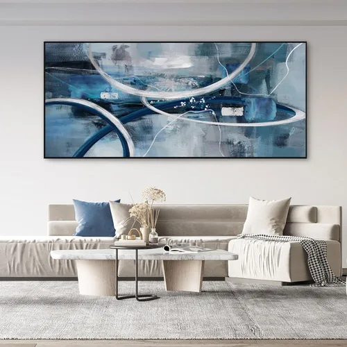 Miniatura 9 de XLSJERST Arte abstracto de pared para sala de estar, lienzo grande, azul y blanco, minimalismo moderno, obra de arte horizontal para dormitorio