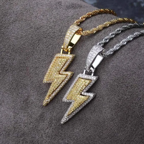 Miniatura 2 de KMASAL Jewelry Iced Out Lightning Pendant Necklace 18K Gold Plated Bling CZ Simulated Diamond Hip Hop Rapper Chain Necklace for Men Women
