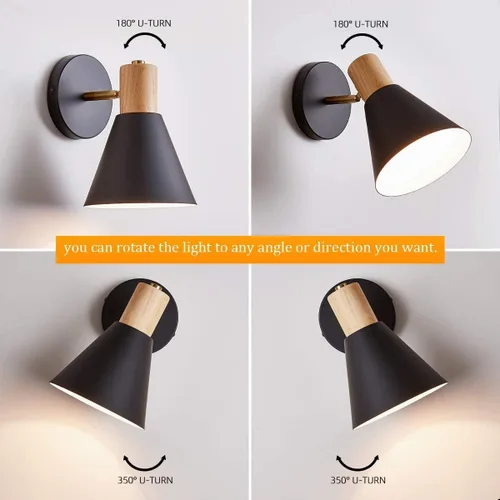 Miniatura 7 de ClanKin Apliques de pared con interruptor de perilla, lámpara de pared ajustable negra para dormitorio industrial, iluminación de fregadero de baño