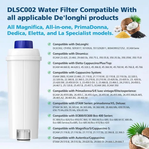 Miniatura 2 de Reemplazo de filtro de agua DLSC002 compatible con filtro de máquina de café Delonghi, suavizador de carbón activado para De'longhi Magnifica evo