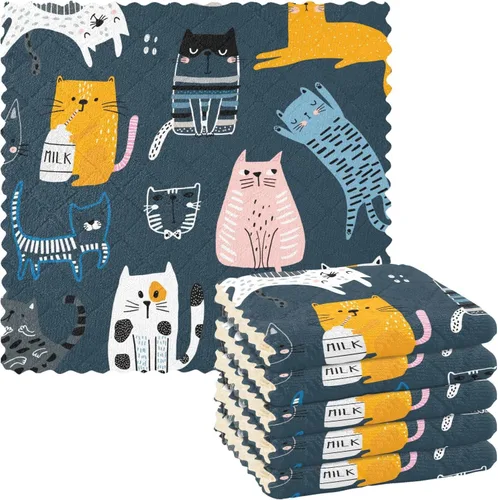 Miniatura 20 de CaTaKu Paños de cocina de animales del bosque de acuarela, paquete de 6 trapos reutilizables para lavar, paños de limpieza de microfibra, paños