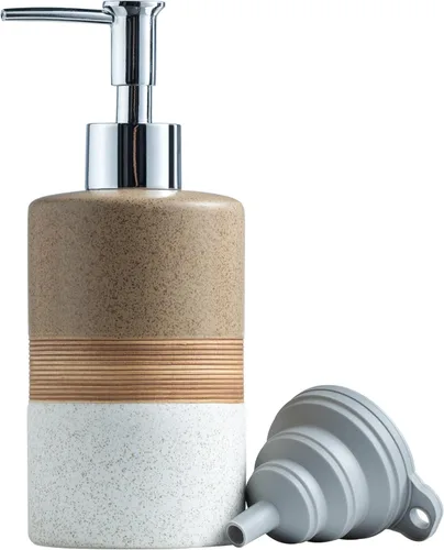 Miniatura 15 de Juego de dispensador de jabón de cerámica con embudo de silicona, jabón de manos, champú, gel de baño, dispensador de loción para cocina y baño
