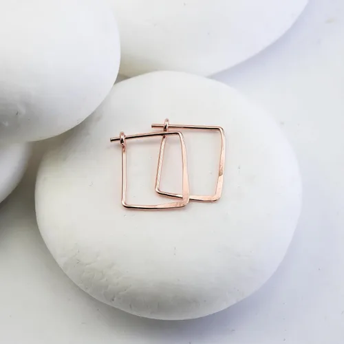Miniatura 44 de Aretes de aro finos martillados, elegantes plata esterlina geométrica sólida, relleno de oro y relleno de oro rosa; para mujer por Lotus Stone
