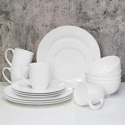 Miniatura 2 de Bone China - Juego de vajilla de 16 piezas, servicio para 4, blanco, apto para microondas, apto para lavavajillas, resistente a las astillas