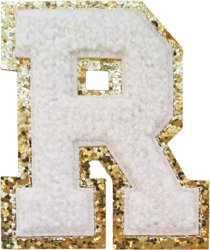 Miniatura 103 de SPRT - Parches de letras de chenilla universitaria con purpurina, parche de letras blancas para planchar con letras del alfabeto para disfraz