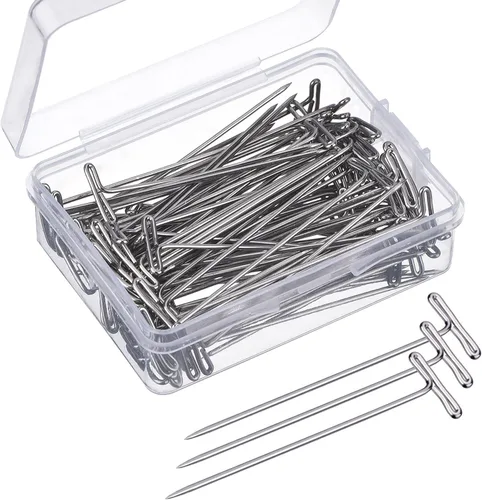 Mudder Paquete de 100 alfileres en T para peluca, alfileres de costura de 2 pulgadas, alfiler largo y recto para maniquí, costura, pasador en T con