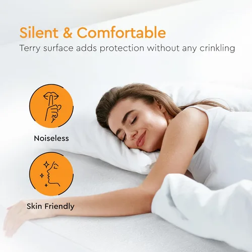 Miniatura 5 de Sleep Mantra Protector de colchón impermeable – Terry – Funda de cama transpirable, silenciosa e hipoalergénica – Estilo de sábana bajera
