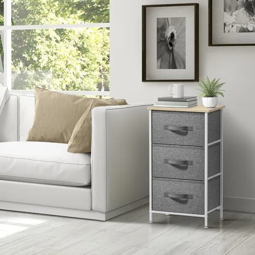Miniatura 6 de Sorbus - Mesita de noche con 3 cajones - Mesita de noche y mesa lateral para el hogar, accesorios de dormitorio, oficina, dormitorio universitario