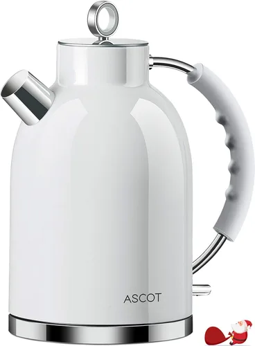 ASCOT Hervidor eléctrico, hervidor de té eléctrico de acero inoxidable, regalos para hombres/mujeres/familia, calentador de té retro de 1.5 L 1500 W