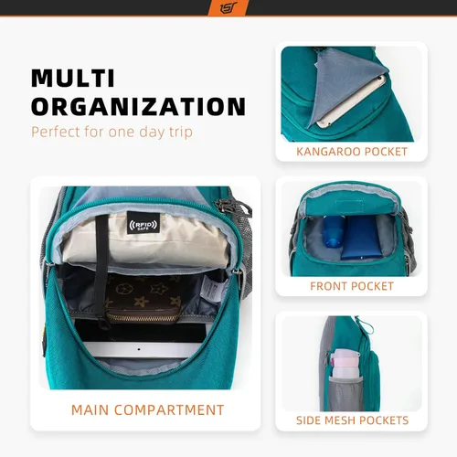Miniatura 2 de SKYSPER - Mochila de bandolera con bloqueo RFID, mochila de hombro cruzada, para senderismo y viajes, para mujeres y hombres (cian)