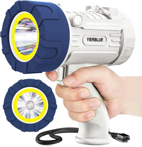 Miniatura 9 de YIERBLUE Linterna de Foco Recargable con LED de 1000000 Altos Lúmenes, Foco de Largo Alcance Impermeable IP67, Foco de Mano Resistente a Impactos