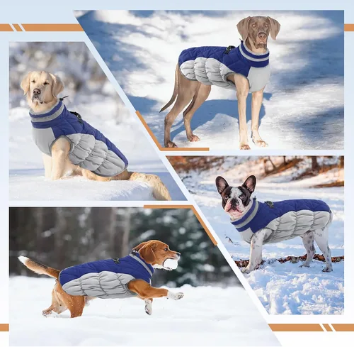 Miniatura 6 de Abrigo de invierno para perro, chaqueta grande para perro, chaqueta impermeable para mascotas con cremallera trasera, abrigo para mascotas con arnés