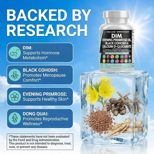 Miniatura 3 de Clean Nutraceuticals DIM Evening Primrose Black Cohosh Calcio D-Glucarato Sulforafano Extracto de semilla de lino – Vitaminas de apoyo hormonal