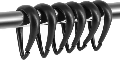 Top-spring Ganchos para cortina de ducha, anillos de cortina de ducha de plástico negro, ganchos de ducha en forma de gota para cortina de baño,