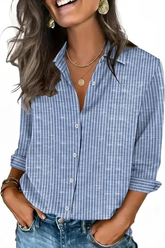 Miniatura 26 de Zeagoo Camisas con botones para mujer, manga 3/4, cuello en V, blusas con cuello en V, trajes casuales de negocios